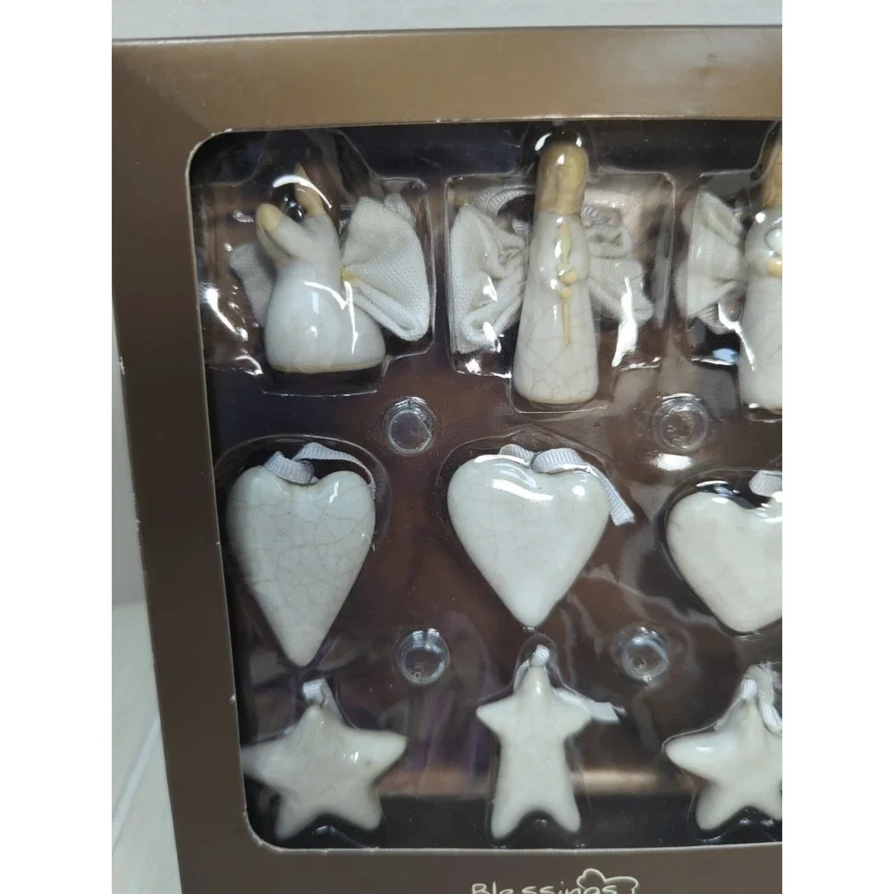 Christmas Blessings Target Hearts Angels mini ornaments aged crackle look white
